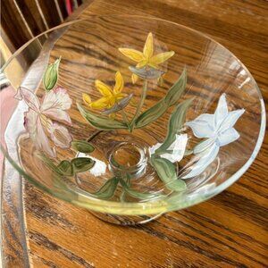 Hand painted ??small floral glass pedestal bowl